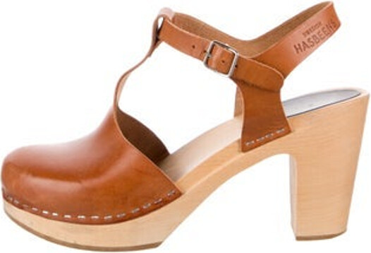 Swedish Hasbeens Leather T-Strap Pumps Neutrals Round-Toes Platform Mary Jane Strap & Buckle Closure at Ankles Unfortunately due to restrictions this item may not be eligible for shipping in all areas.