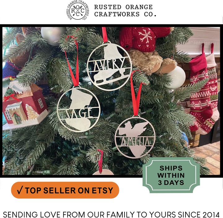 Rusted Orange Waiting For Santa Ornament - Single Christmas Angel Ornaments Snowman Deer