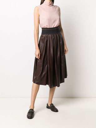 Brunello Cucinelli Leather Midi Skirt