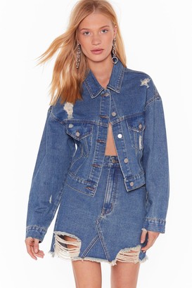Nasty Gal Womens Don't Distress Me Out Cropped Denim Jacket - Blue - 10