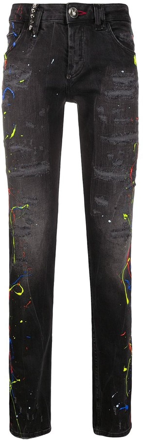 paint splatter black jeans