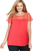 Thumbnail for your product : ING Plus Size Short-Sleeve Lace Top