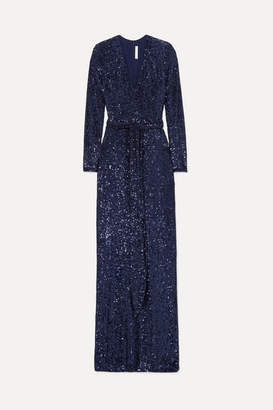 Naeem Khan Belted Sequined Chiffon Gown - Navy