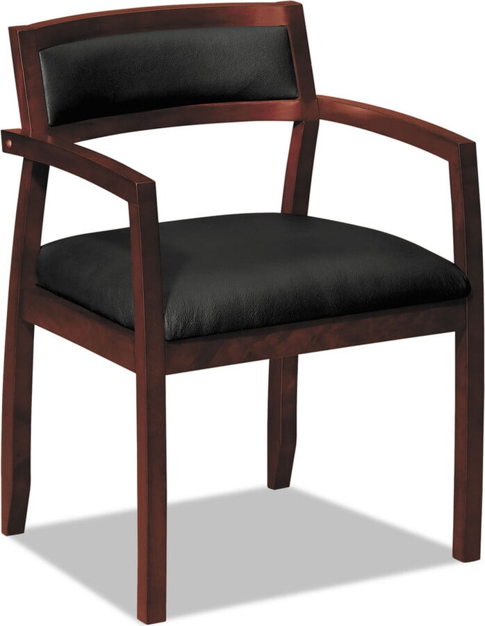 HON basyx VL850 Series Wood Guest Reception Waiting Room Chair w/Black Leather Seat/Upholstered Back, Mahogany