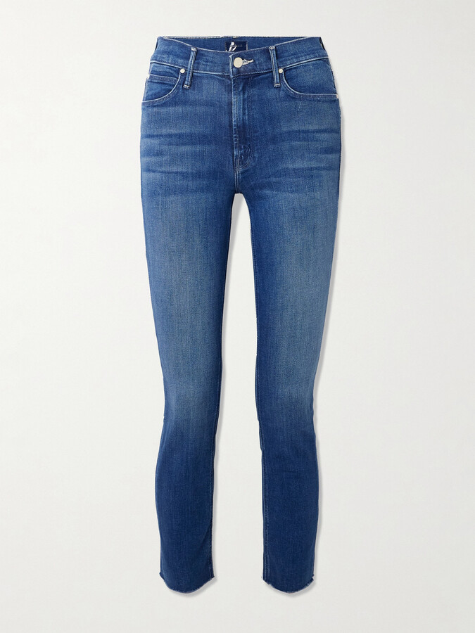 Mother The Dazzler Ankle Frayed Mid-rise Slim-leg Jeans - Blue