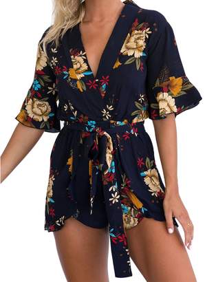 story. Fashion Womens Boho Style Beach Casual 3/4 Sleeves Jumpsuit Rompers Playsuit Outfit US 0-35