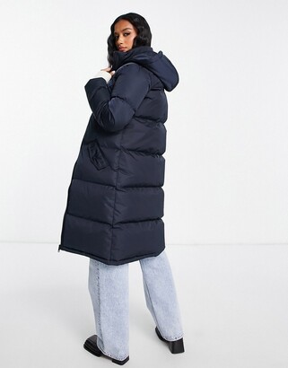 Brave Soul Petite cello maxi longline puffer jacket in navy - ShopStyle