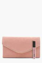 Thumbnail for your product : boohoo Metallic Piping Clutch With Chain