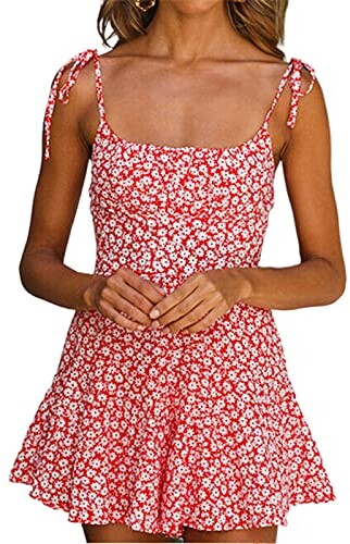 KILUS Womens Boho Floral Printed Dress Summer Mini Skirt Lady's Gown  Sleeveless Adjustable Strap Beach One-Piece Clothes for Summe (Red L) -  ShopStyle