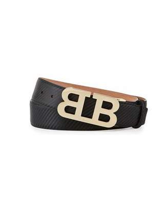 Bally Mirror B Buckle Leather Belt, Black