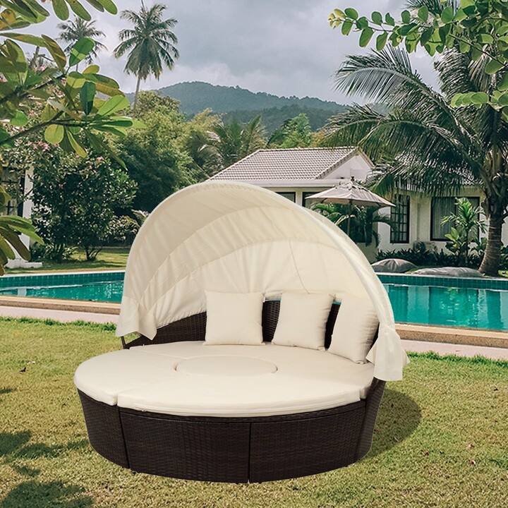 Patio Furniture Outdoor Sectional Sofa Set Rattan Daybed Sunbed with