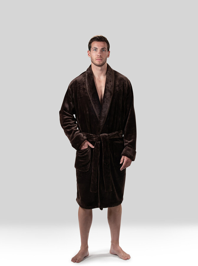 Cromoncent Mens Thickened Flannel Bathing Sleepwear Long Sleeve Kimono Spa Shawl Collar Robes 