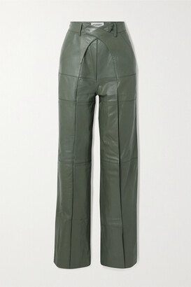 Situationist Pleated Leather Wide-leg Pants - Green