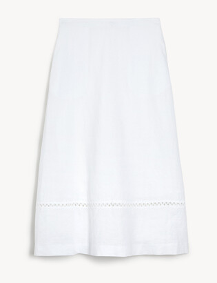 Marks and Spencer Pure Linen Broderie Midi A-Line Skirt