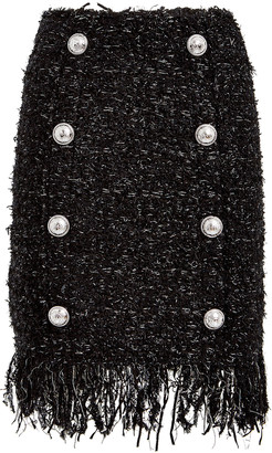 Balmain Fringed 8 Button Tweed Mini Skirt