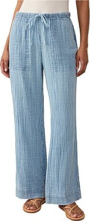 Dune Organic Cotton Gauze Drawstring Woven Mid Rise Palazzo Pants