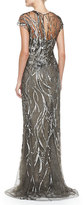 Thumbnail for your product : Rene Ruiz Cap-Sleeve Patterned Sequined Gown