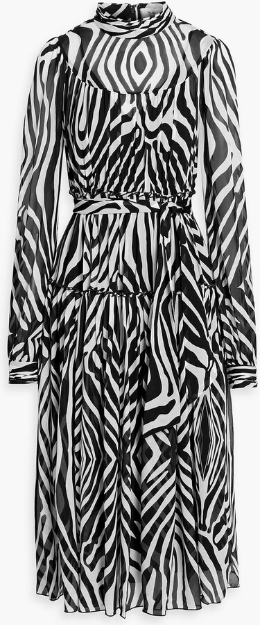Diane von Furstenberg Kent tiered zebra-print crepon midi dress