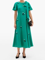 Thumbnail for your product : Erdem Kirstie Floral-beaded Bias-cut Silk Dress - Green