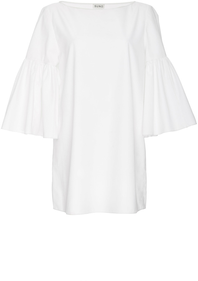 Suno White Cotton Bell Sleeved Tunic - ShopStyle Tops