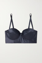 Thumbnail for your product : Eres Caresses Polka-dot Stretch-leavers Lace And Satin Underwired Bustier Bra - Navy - 34B
