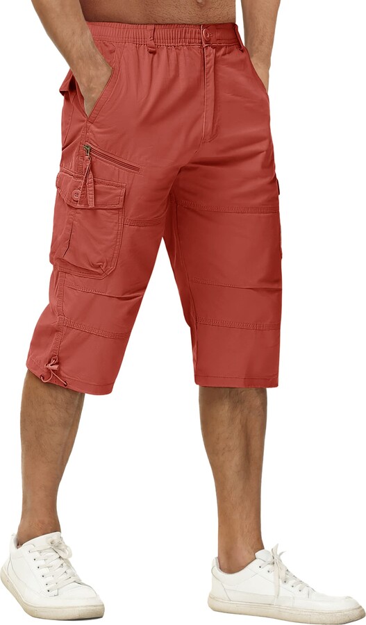 TACVASEN Cotton Shorts Mens Zip Pockets Shorts Cargo Shorts Men 3 4