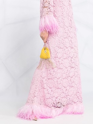 Dolce & Gabbana Feather-Trim Lace Maxi Dress