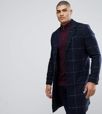 ASOS Design DESIGN Tall checked wool mix overcoat in navy
