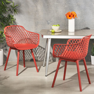 Wrought Studio White Polypropylene Outdoor Chair - Poppy Chair, Weather-, Stable Seat Efficacy, Diamond Mesh Pattern, Modern Assurance Of Superior-Level Quality Leve