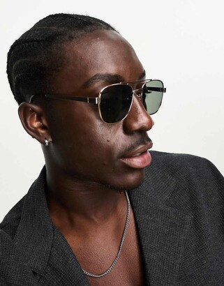 ASOS DESIGN 70s aviator sunglasses in gold metal with retro lens