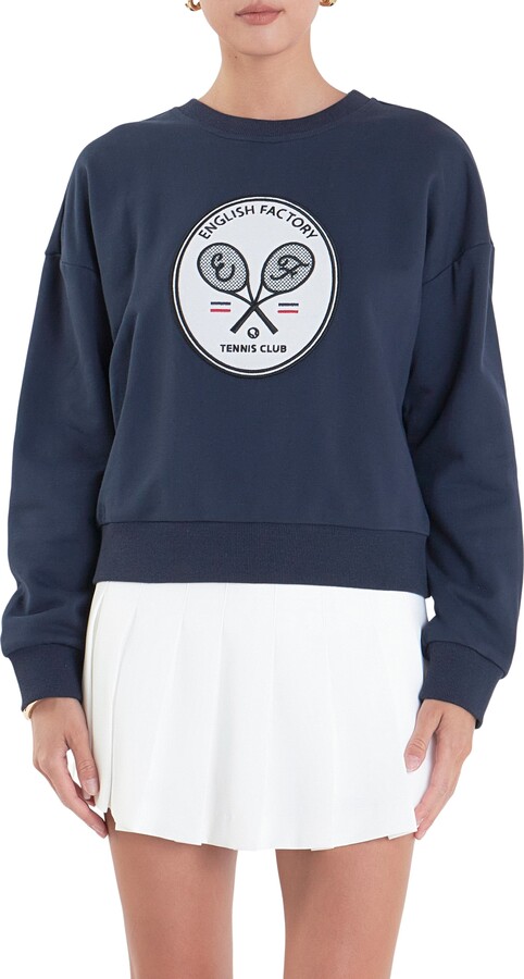 ENGLISH FACTORY Sports Club Velvet Patch Sweatshirt