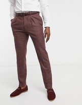 Thumbnail for your product : ASOS DESIGN slim suit trousers in burgundy and grey 100% lambswool puppytooth