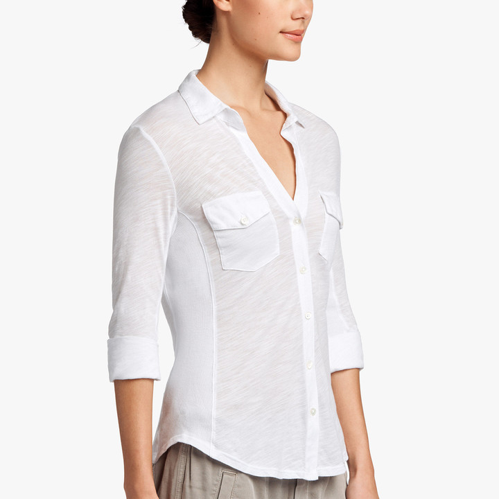 James Perse Sheer Slub Side Panel Shirt ShopStyle