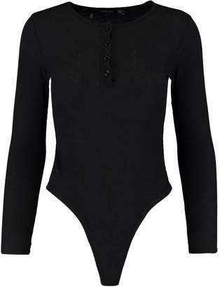 boohoo Long Sleeve Knitted Button Up Bodysuit