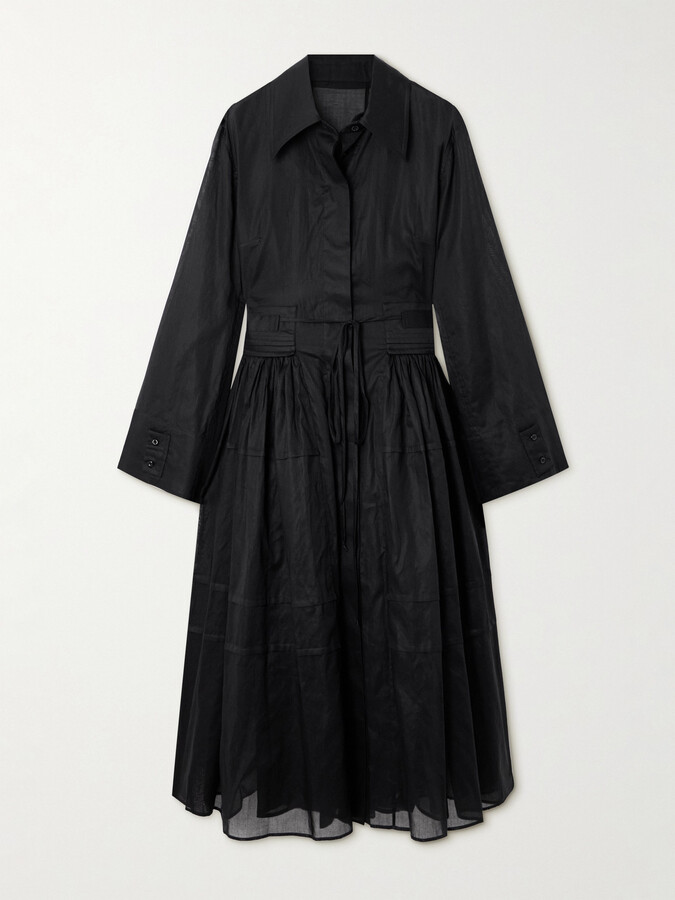 Jil Sander Gathered Cotton-poplin Midi Dress - Black