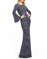 Thumbnail for your product : Mac Duggal Long Bell-Sleeve Sequin Column Gown