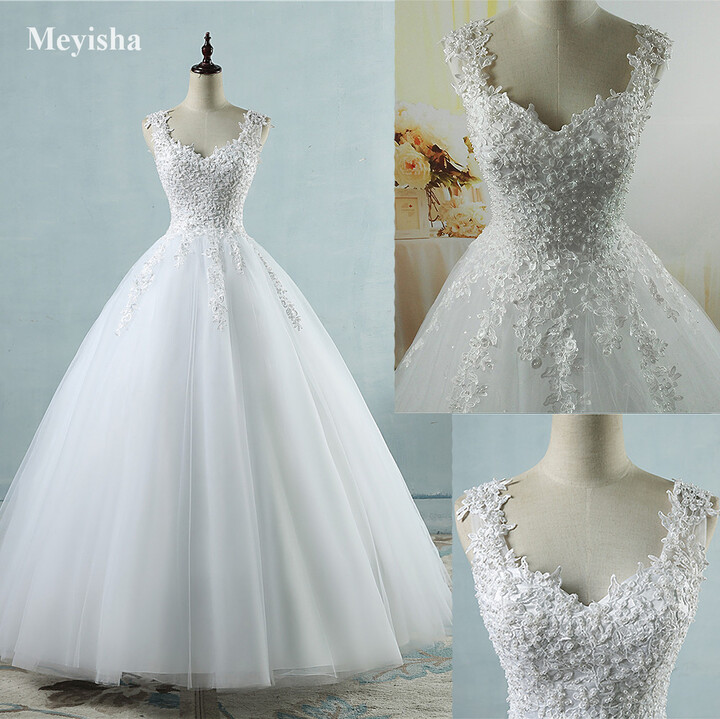 Meyisha/Mei Yi Sha Customized ZJ9076 Ball Gown Spaghetti Straps White Ivory Tulle Pearls Bridal Dress For Wedding Dresses 2025 Marriage