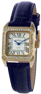 Peugeot Womens Gold Tone And Blue Leather Strap Watch 3052BL Family