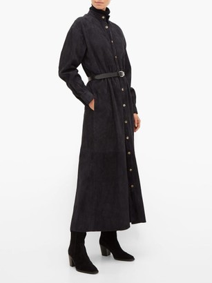 Holiday Boileau Texan Button-front Suede Shirtdress - Navy