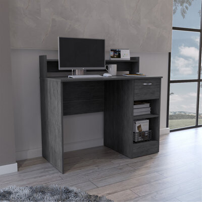 17 Stories Computer Desk Delmar With Open Storage Shelves And Single Drawer Smokey Oak Finish