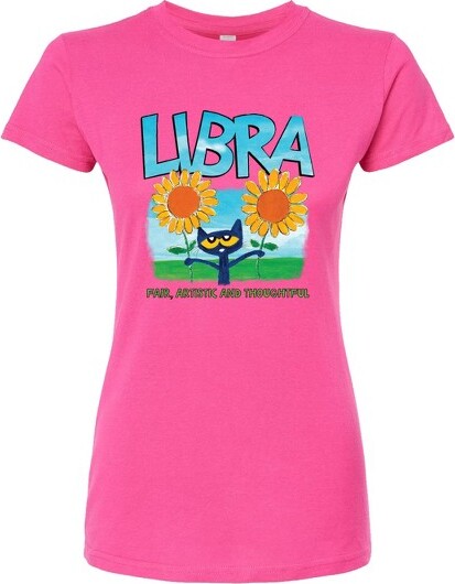 Pete The Cat Women'sPetetheCatLibraFittedGraphicT-Shirt-Fuchsia-Large