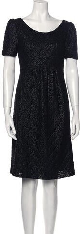 Goat Scoop Neck Knee-Length Dress Goat Shift Dress Black Embroidered Accent Short Sleeve with Scoop Neck Concealed Zip Closure at Back