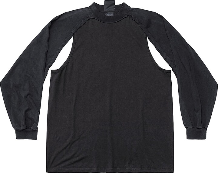 Balenciaga Outside Loop Patched Raglan Sleeves T-Shirt - Black Faded - Size Medium