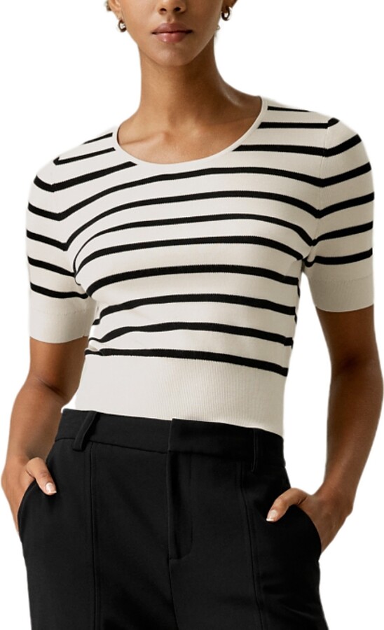 Lilysilk Silk Striped Cropped Knit Top