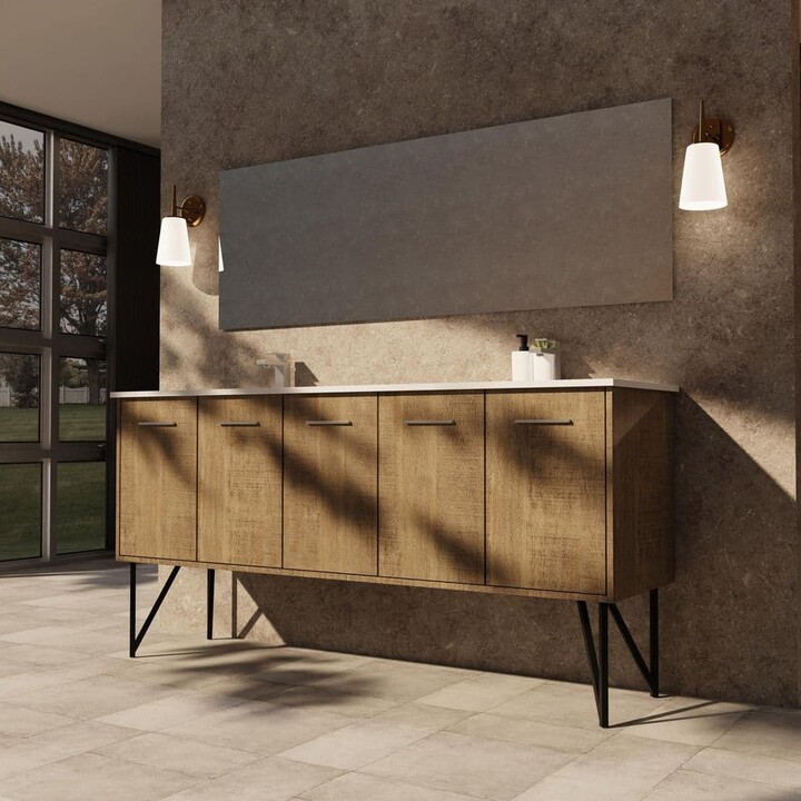 Lexora Lancy 72 in W x 20 in D Rustic Acacia Double Bath Vanity, Cultured Marble Top and 70 in Mirror