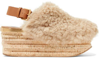 Chloé Camille Leather-trimmed Shearling Platform Slingback Sandals - Beige