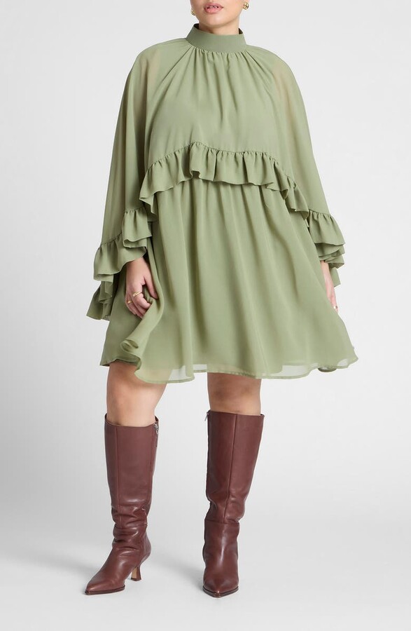 Cape Ruffle Long Sleeve Minidress