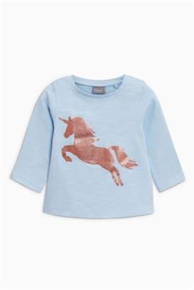 Next Girls Aqua Unicorn Embellished T-Shirt (3mths-6yrs)
