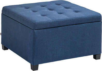 Red Barrel Studio HOMCOM Fabric Tufted Storage Ottoman With Flip Top Seat Lid Metal Hinge And Stable Eucalyptus Wood Frame For Living Room Entryway Or Bedroom Beige