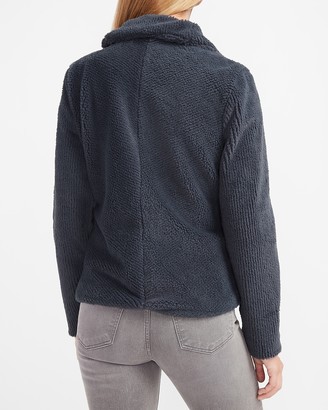 Express Asymmetrical Zip Ribbed Faux Fur Sweatshirt